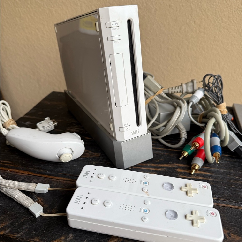 Nintendo Wii Console with Controllers and Cords